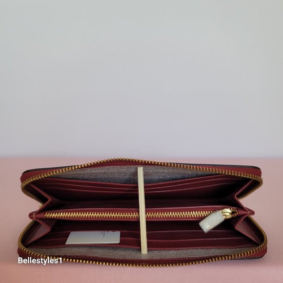 COACH Slim Accordion Smooth Calf Leather Zip-Around Wallet- Cherry color ⭐ - Picture 13 of 16